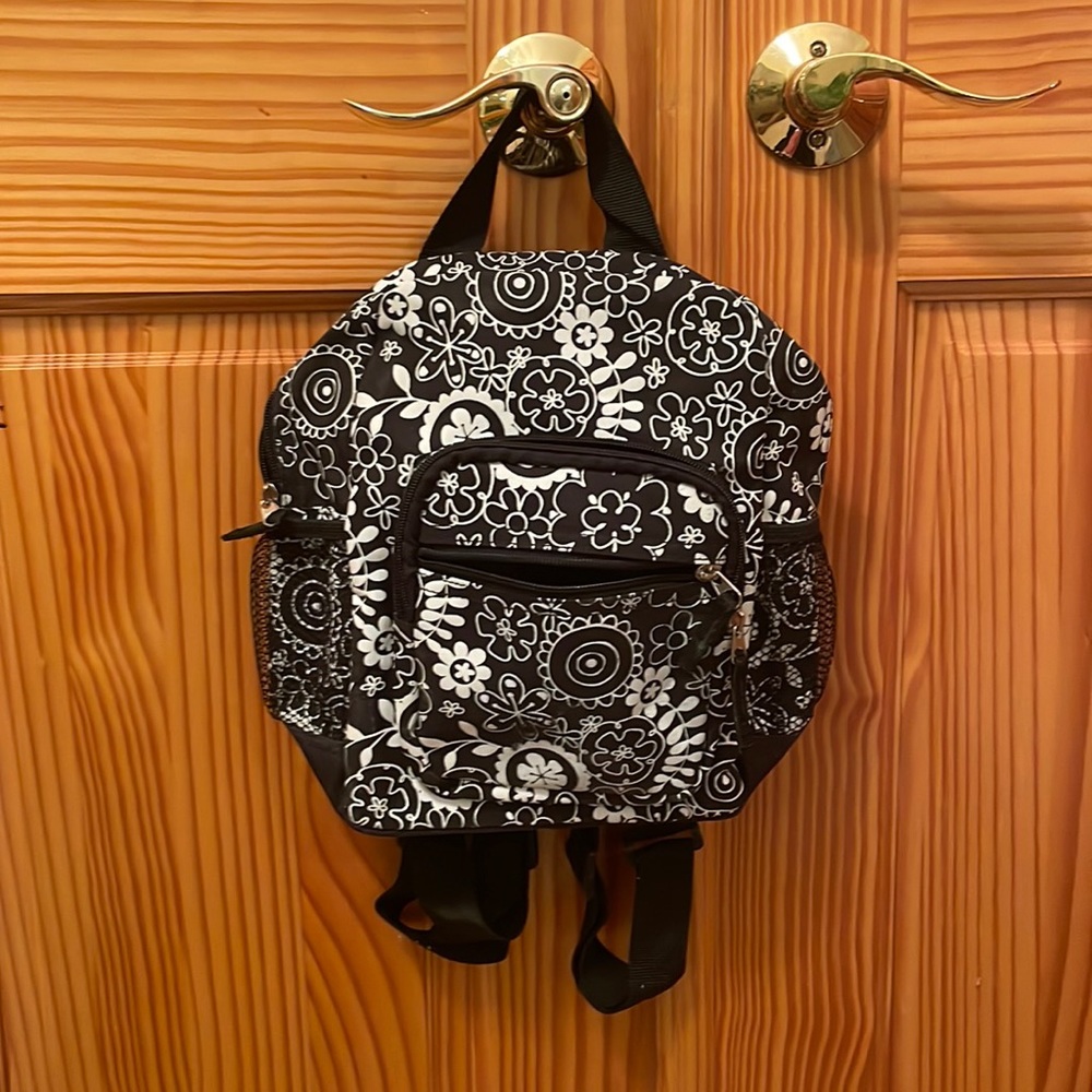 Mini Black & White Backpack w/ Side and Front Pockets